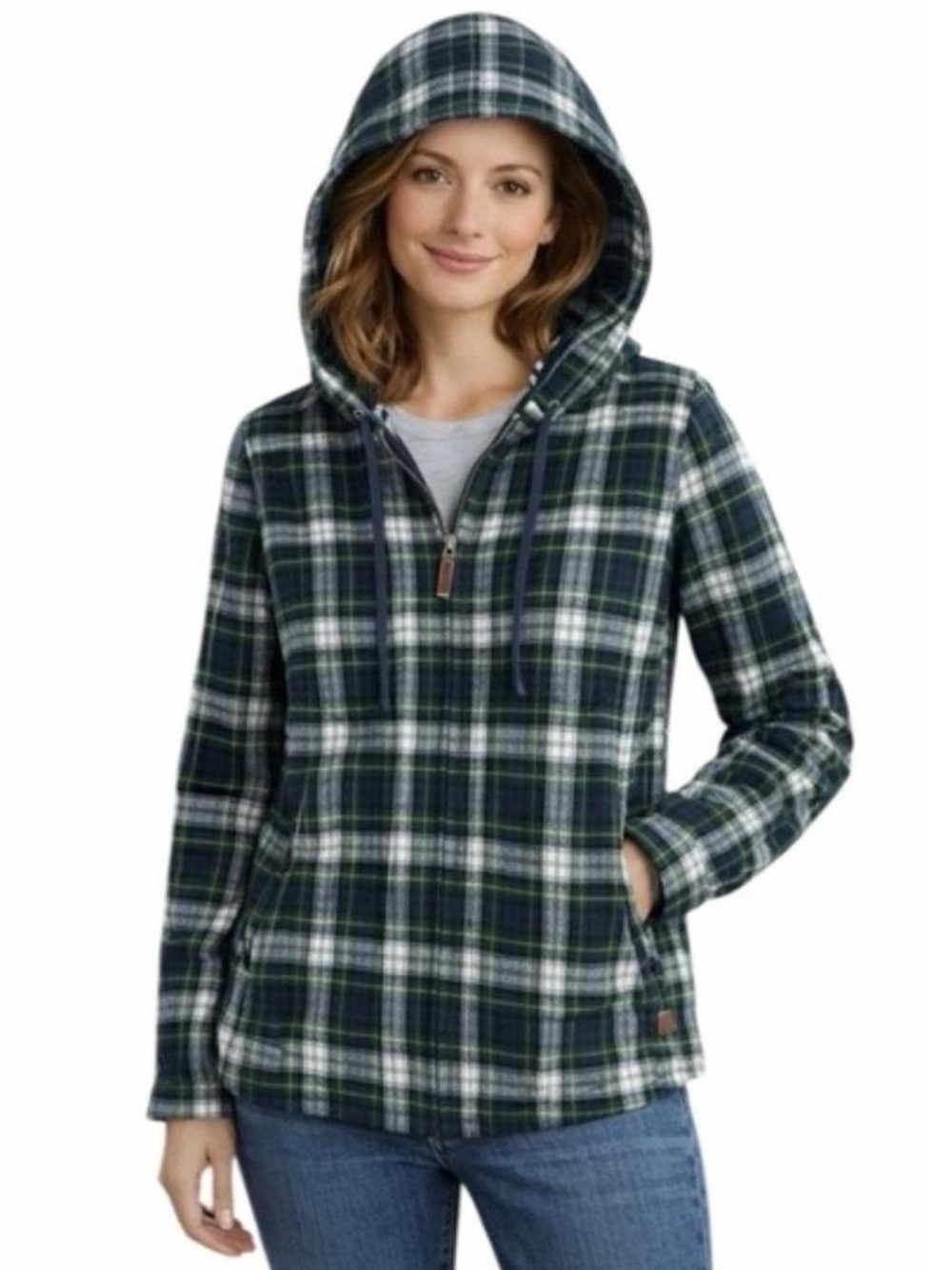L.L. Bean Flannel Zip Up Jacket Hoodie 100% Cotton Relaxed Fit